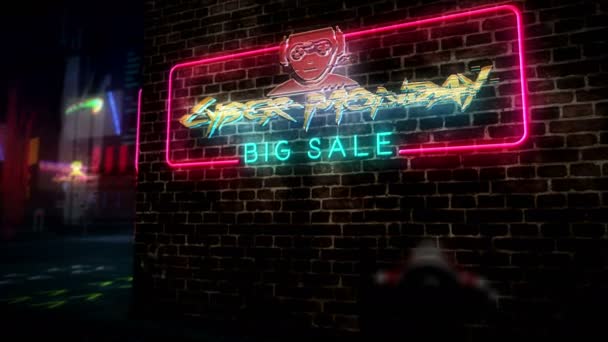 Cyber Montag Verkauf Hologramm Und Neon Futuristische Animation Cyberpunk Stil — Stockvideo