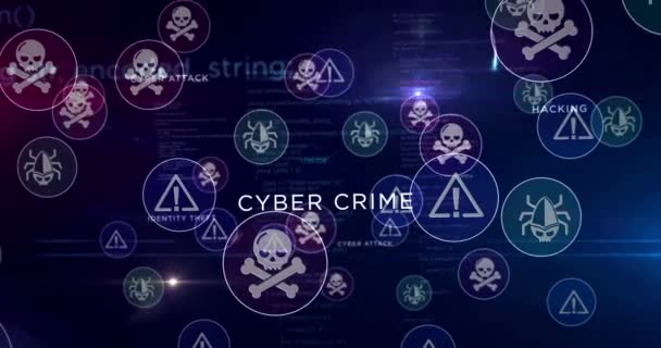 Cibercrime Ataque Alerta Segurança Roubo Vírus Símbolos Proteção Computador Renderização — Vídeo de Stock