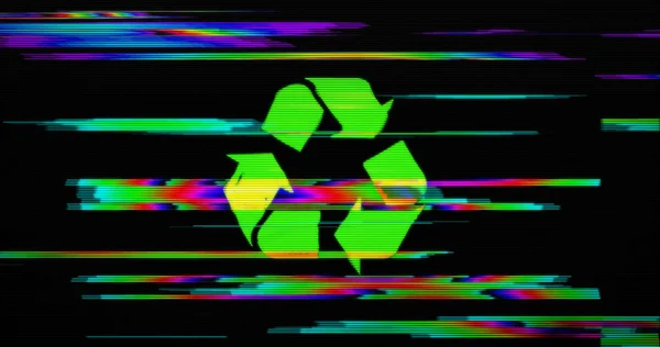 Moderne glitch transitie met recycling symbool — Stockfoto