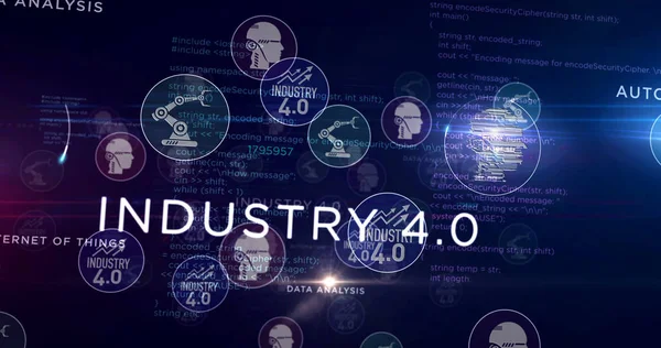工业4 网络技术 自动化 人工智能现代概念 连接线符号3D渲染说明 未来派数字背景 — 图库照片