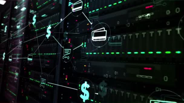 Futuristic Datacenter Dengan Bisnis Internet Digital Marketing Cyber Shop Ecommerce — Stok Video