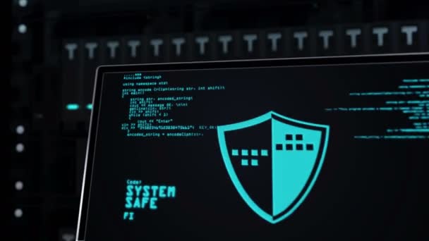 Σύμβολα Ασφαλείας Στο Datacenter Έννοια Της Ψηφιακής Προστασίας Του Κυβερνοχώρου — Αρχείο Βίντεο