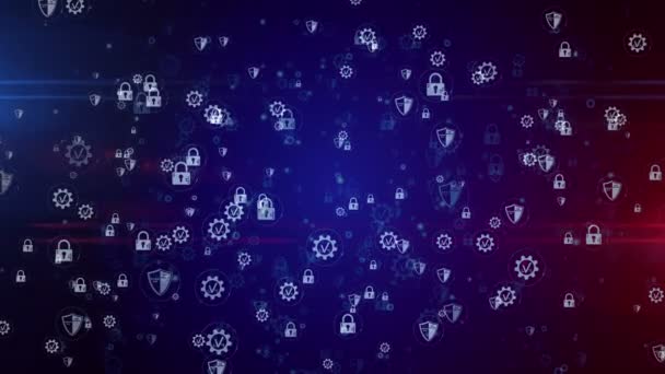 Cyber Biztonság Digitális Védelem Kibertér Számítógépes Biztonság Pajzzsal Lakat Szimbólumokkal — Stock videók