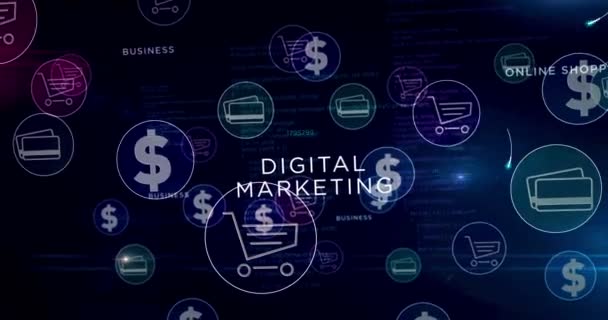 Digitální Marketing Line Nakupování Internetový Obchod Kybernetický Obchod Elektronické Symboly — Stock video
