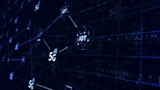 现代概念5G Iot 移动通信 物联网 数字无线网络 连接线网络符号3D渲染动画 可浏览无缝未来主义数字背景 — 图库视频影像