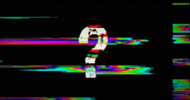 Question mark symbol distorted text on damage retro tv background. Abstract concept with noise and glitch effect. 3d rendering illustration. clipart