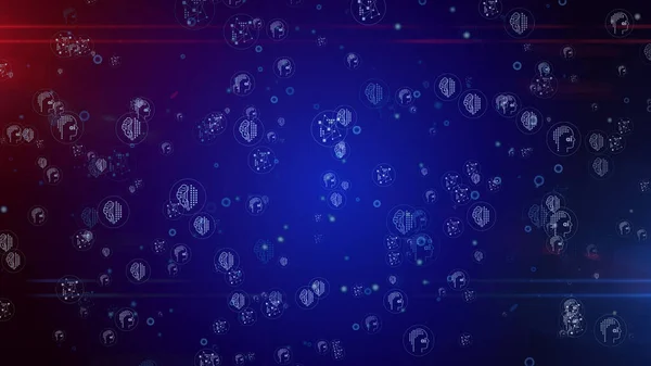 Artificial intelligence, neural network computer, cybernetic brain and deep machine learning symbols digital background. Abstract bubble icons concept illustration 3d rendering.