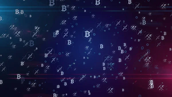 比特币 加密货币开采 网上银行 区块链技术符号数字背景 抽象气泡图标概念说明3D渲染 — 图库照片