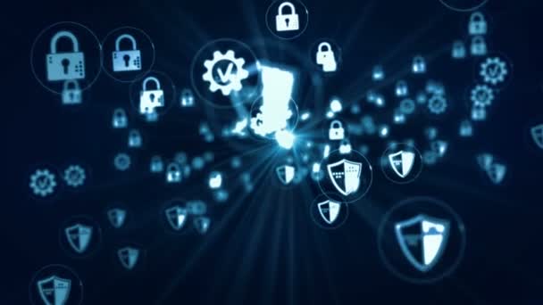 Cyber Védelem Számítógépes Védelem Kibertér Biztonsági Lakat Szimbólumok Absztrakt Koncepció — Stock videók