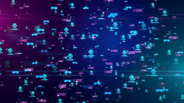 Esport turnuvası, oyuncu kafası, siber oyun, video sporu, oyun ve oyun sembolleri soyut konsept resimleme. Gelecekçi dijital arkaplan simgeleri.