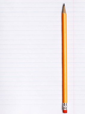 Turuncu kalem, eğilim çizgileri olan bir kağıt defter üzerinde yatar. Eğitim kavramı