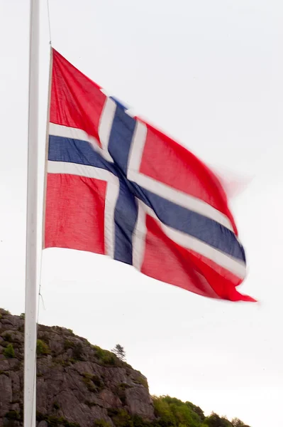 Norwegian Flag Waving Wind — Stock Photo, Image
