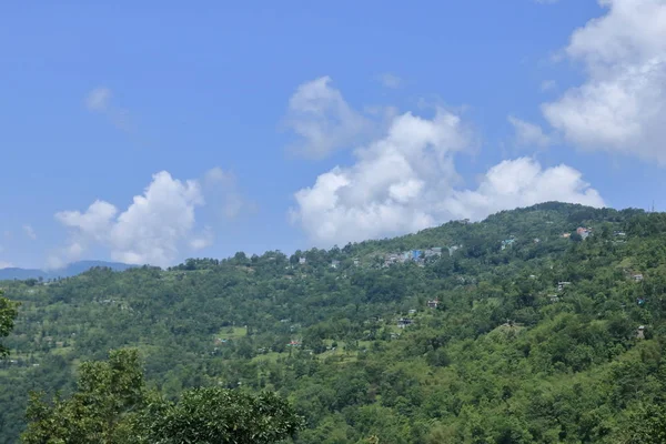インドのシキム州に緑の植物や木がある晴れた日の山の風景 — ストック写真