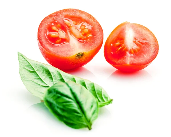 Italian food concept Tomato and sweet basil isolate on white bac — Stock Photo, Image