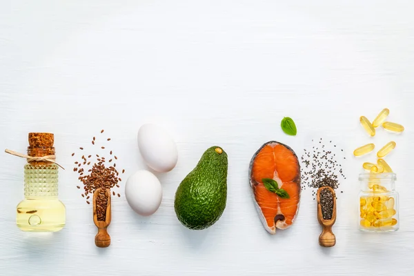 Seçim gıda kaynakları omega 3. Süper gıda yüksek omega 3 ve — Stok fotoğraf