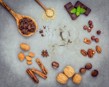 Tatlılar arka plan ve menü tasarımı. Malzemeler için ekmek, pe