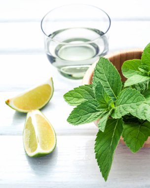 Mojito yapmak için malzemeler nane yaprakları, kireç, limon ve votka