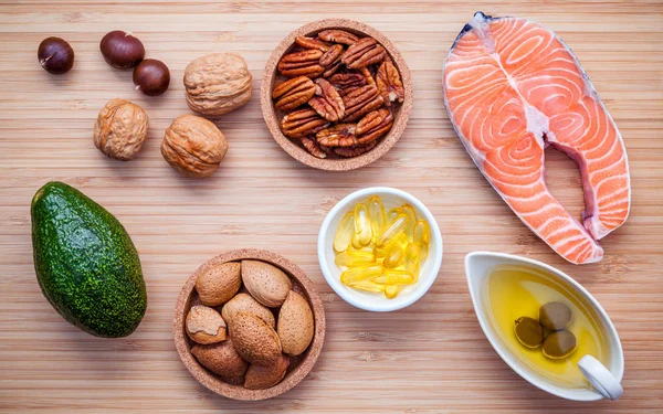 Selection food sources of omega 3 and unsaturated fats. Super fo — Stock Photo, Image