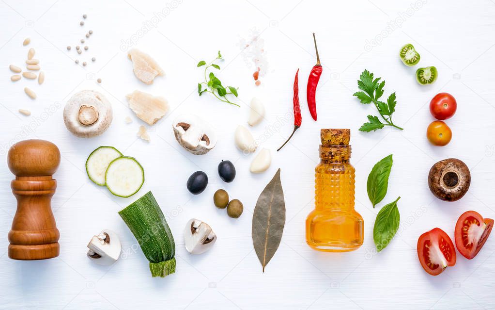 Various vegetable and ingredients for cooking pasta menu sweet b