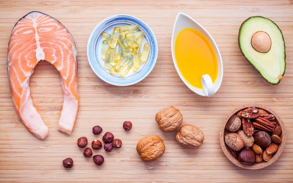 Val av matkällor av omega 3 och omättade fetter. Superfoo — Stockfoto