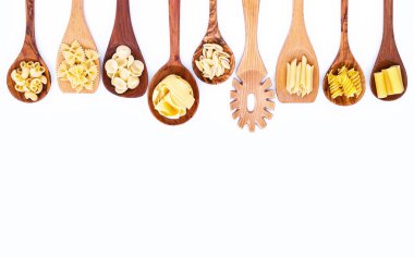 İtalyan gıda kavramı ve menü tasarımı. Makarna çok çeşitli tür