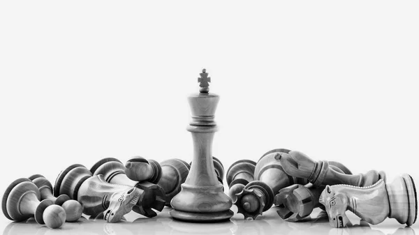 Svart och vit kung och riddare av schack setup på mörka bak — Stockfoto