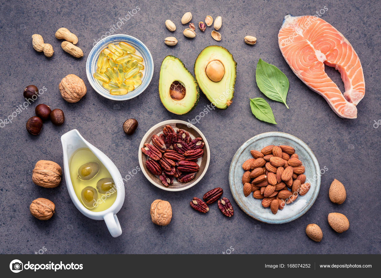 Selection food sources of omega 3 and unsaturated fats. Superfoo Stock