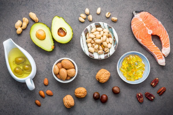 Selección de fuentes alimentarias de omega 3 y grasas insaturadas. Superfoo. — Foto de Stock