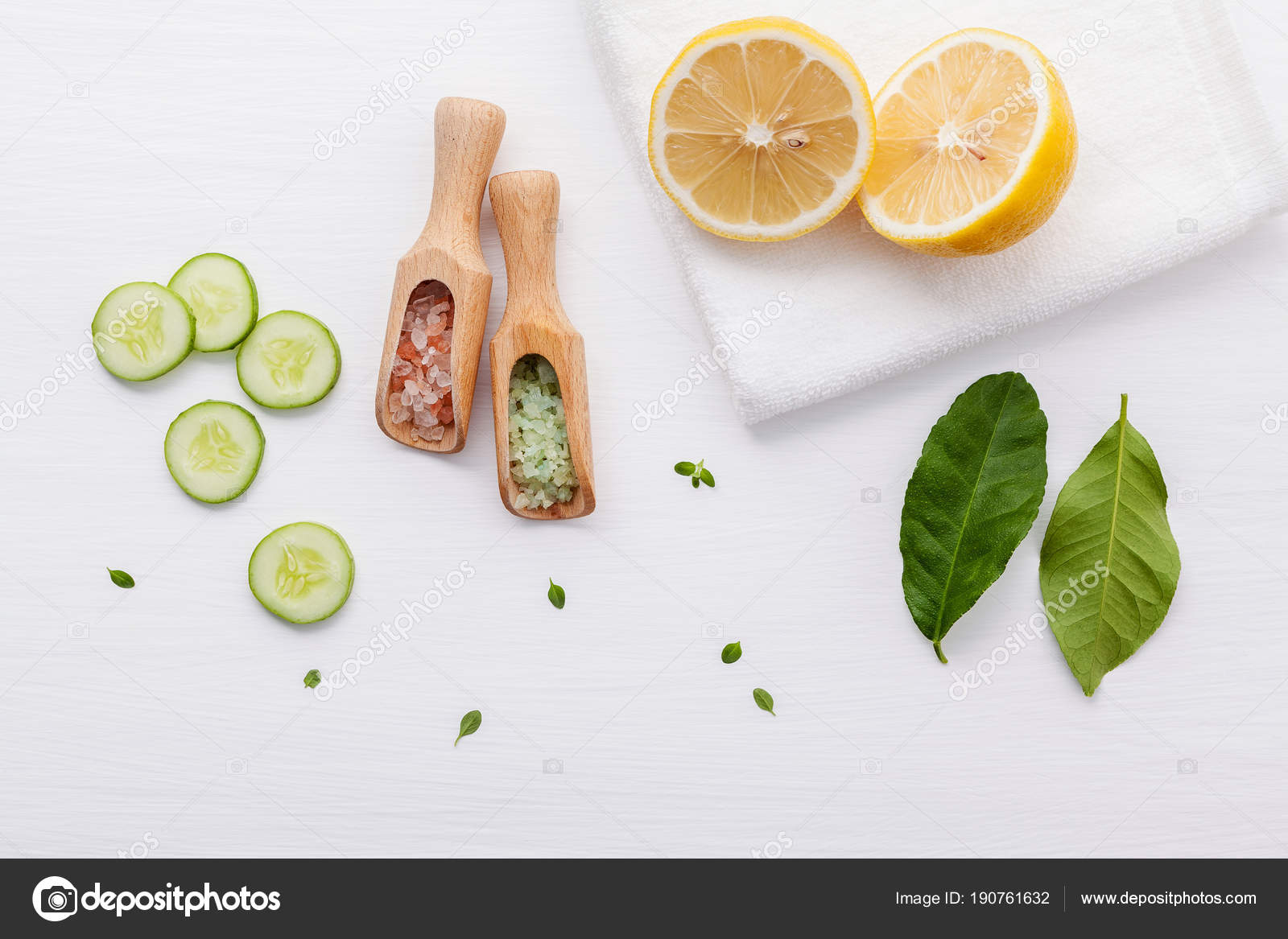 Natural Herbal Skin Care Products Top View Ingredients Cucumber Himalayan Stock Photo by