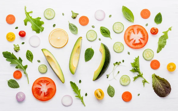 Modello Alimentare Con Ingredienti Crudi Insalata Varie Verdure Foglie Lattuga — Foto Stock