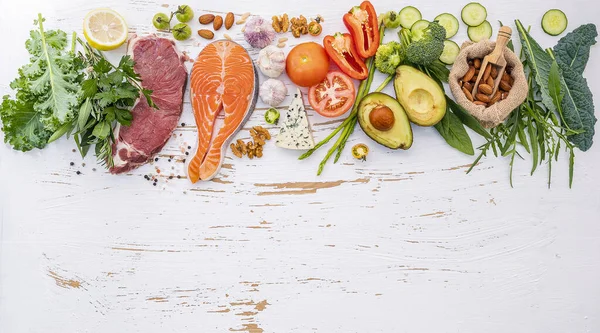 Ketogenik rendah karbohidrat konsep diet. Bahan-bahan makanan sehat — Stok Foto