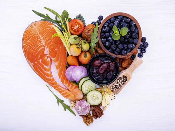 Heart shape of ketogenic low carbs diet concept. Ingredients for