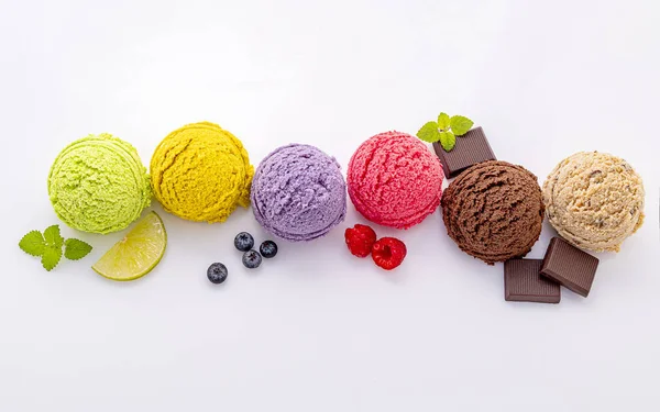 Various of ice cream flavor ball blueberry ,lime ,pistachio ,alm — Stock Photo, Image