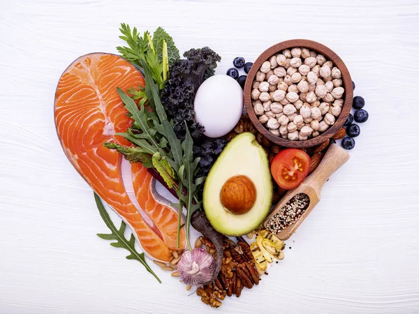 Heart shape of ketogenic low carbs diet concept. Ingredients for