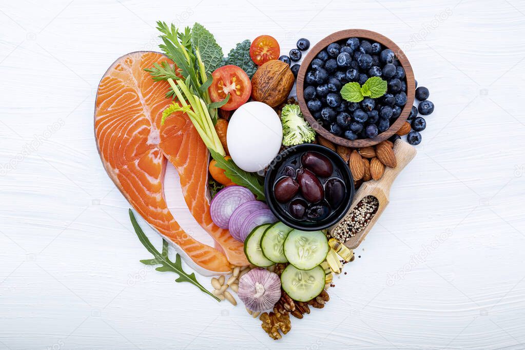 Heart shape of ketogenic low carbs diet concept. Ingredients for