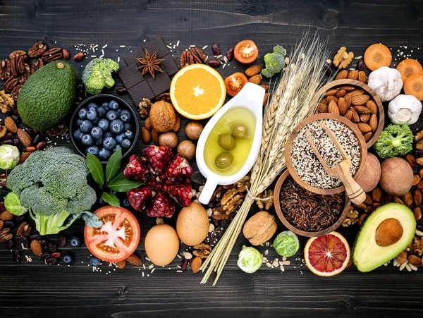 Ingredientes Para Selección Alimentos Saludables Concepto Comida Saludable Establecido Sobre — Foto de Stock