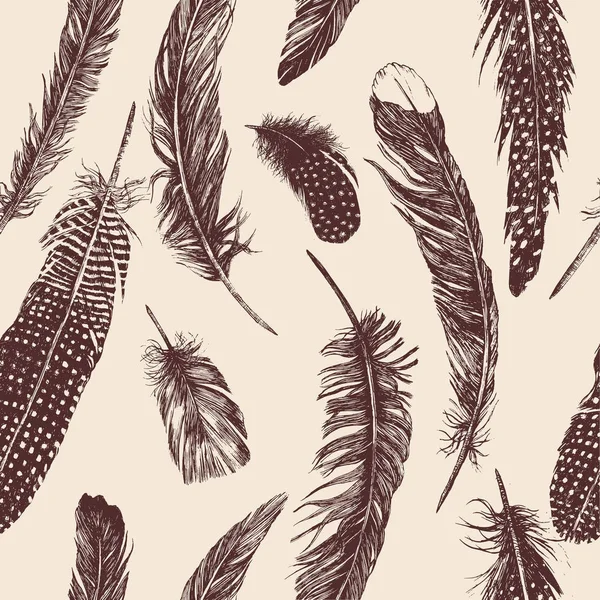 El çekilmiş vintage desen tüyleri ile. Vektör.