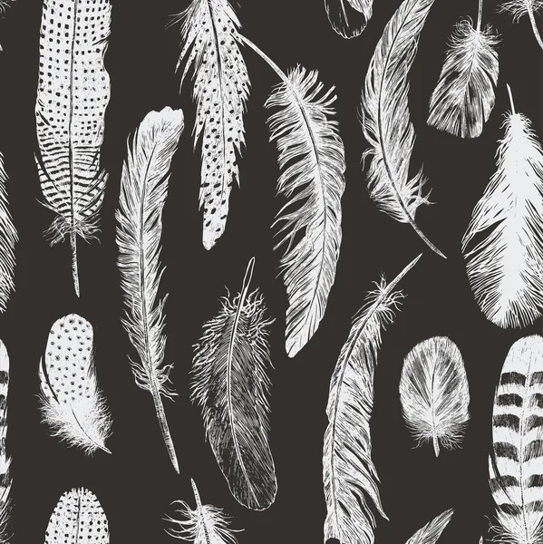 El çekilmiş vintage desen tüyleri ile. Vektör.