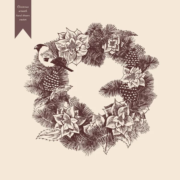 Christmas wreath illustration. Hand drawn vector. — Stock Vector