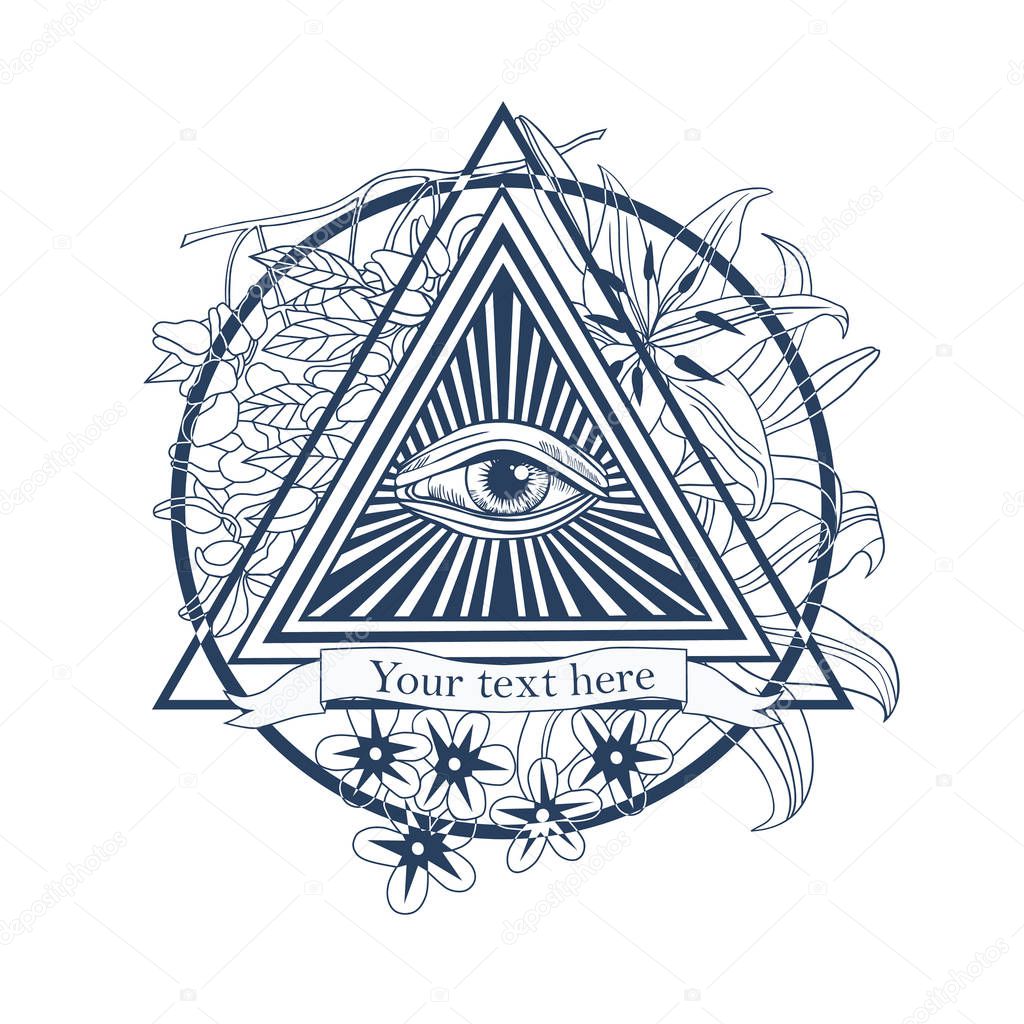 All seeing eye illustration. Tatoo, masonic symbol,