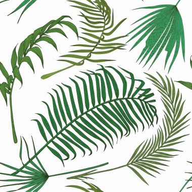 Beyaz artalanları egzotik yapraklarda ile Seamless Modeli.