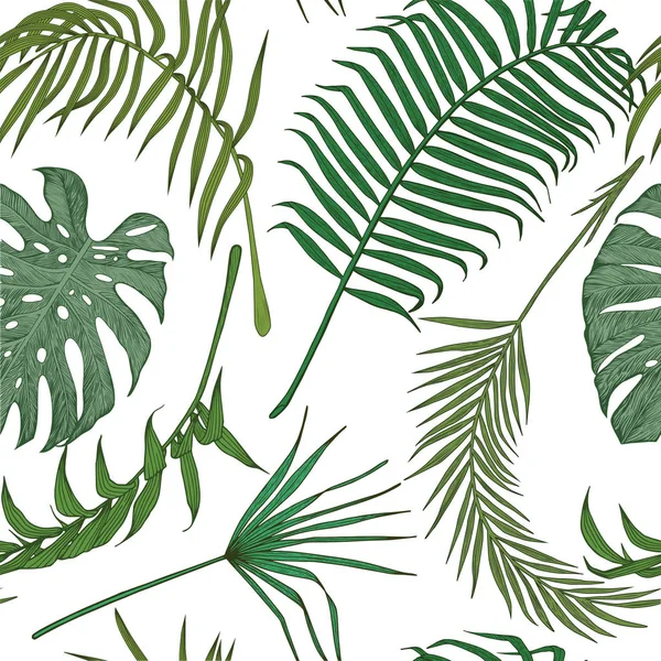 Beyaz artalanları egzotik yapraklarda ile Seamless Modeli.