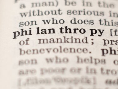 Hayırseverliğin sözlük tanımı, seçici odak.