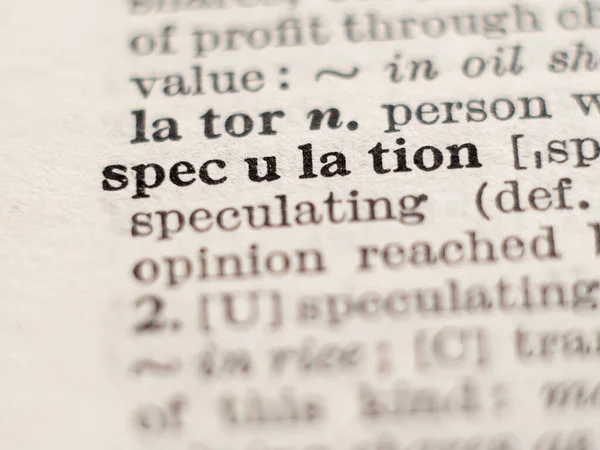 Wörterbuch Definition Von Wortspekulation Selektiver Fokus — Stockfoto