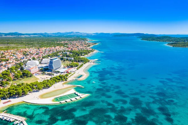 Paysage Adriatique Croate Ville Vodice Incroyable Côte Turquoise Vue Aérienne — Photo