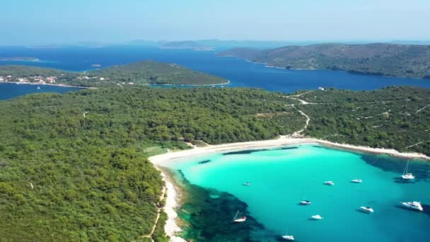 Tyrkysová Lagunová Zátoka Pláži Sakarun Ostrově Dugi Otok Chorvatsko Krásné — Stock video