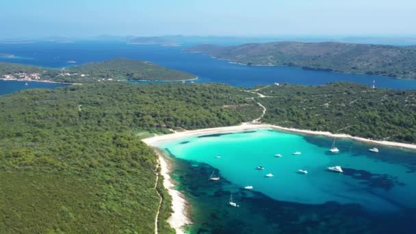 Tyrkysová Lagunová Zátoka Pláži Sakarun Ostrově Dugi Otok Chorvatsko Krásné — Stock video