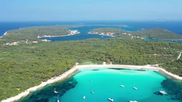 Бирюзовая Лагуна Пляже Сакарун Острове Дуги Оток Хорватия Красивый Морской — стоковое видео