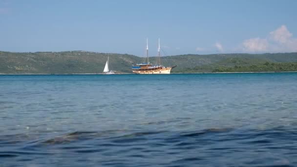 Beutiful Old Sailboat Anchored Island Dugi Otok Croatia Adriatic Sea — Stock Video
