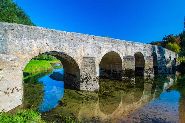 Old Stone Bridge River Dobra Karlovac Megye Horvátország — Stock Fotó